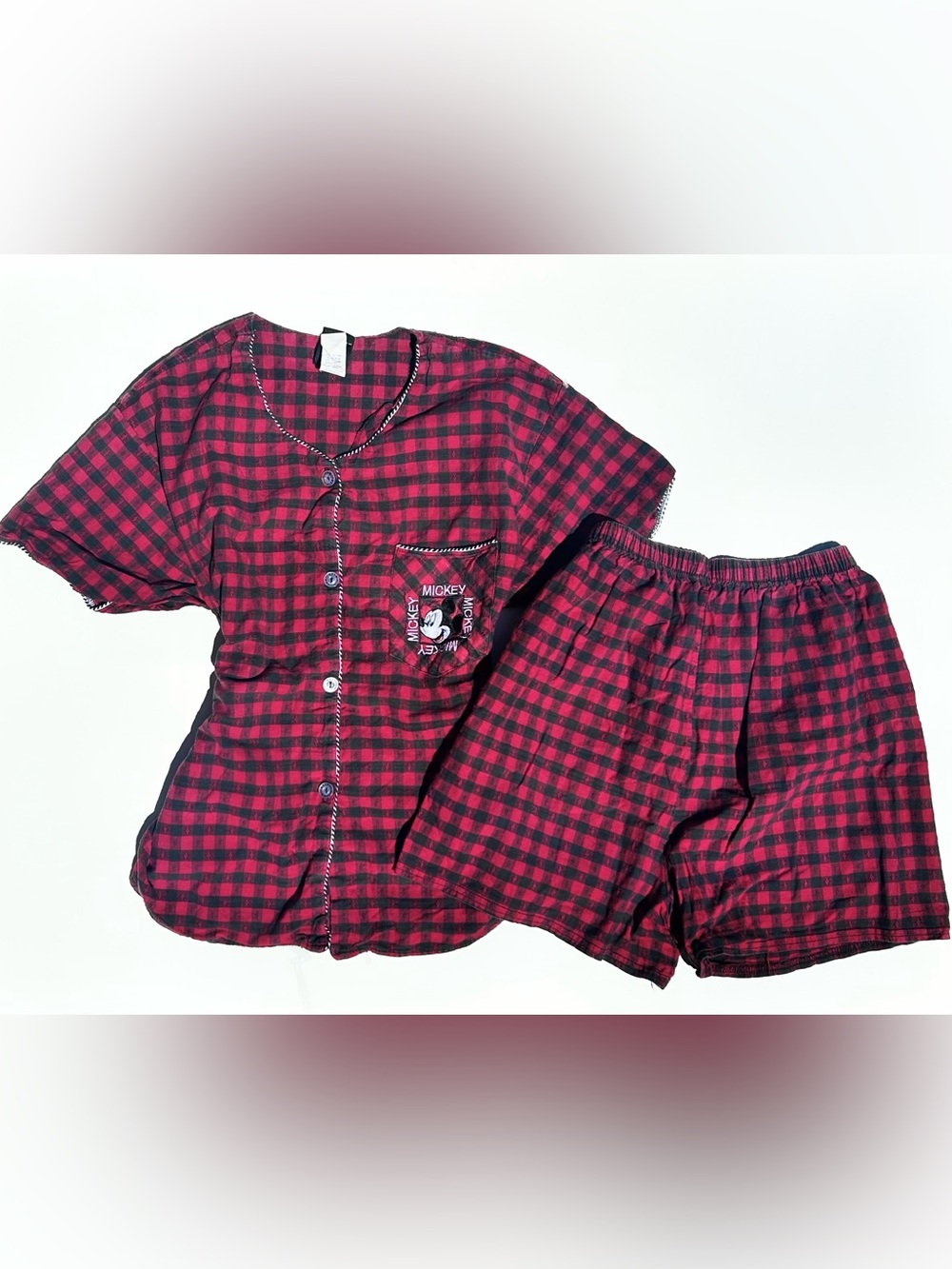 Mickey Mouse Disney plaid embroidered unique vintage plaid button up pajama set